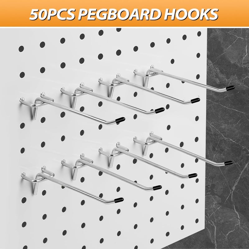 Hogurity Pegboard Hook 50 Pcs, Sturdy L Shape Galvanized Metal Fit for 1/4 and 1/8 Pegboard, Organizer Kit for Garage Tool Storage - Image 5
